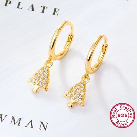 925 Sterling Silver Christmas Tree Hoop Earrings Gold Silver Rhinestone Inlaid Festive Fashion Women Jewelry Xmas Gift