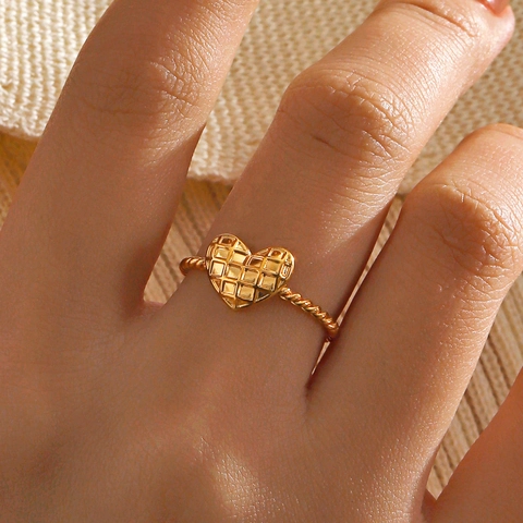 Anello A Cuore In Acciaio Inossidabile Vintage Motivo A Griglia Trapuntata Fascia In Corda Intrecciata Gioielli Regolabili Donna