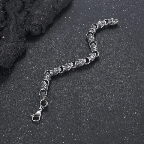 Bracciale Da Uomo In Acciaio Inossidabile Con Testa Di Serpente Punk Gothic Retro Catena Ouroboros