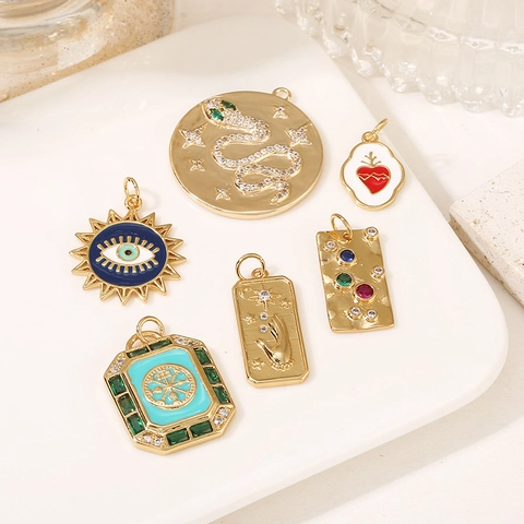 Pendants Charms 14K Vergoldetes Kupfer Zirkonia Emaille Böser Blick Schlange Herz Sonne Für Schmuckherstellung Frauen