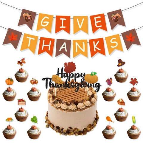 Decorazioni Per Festa Del Ringraziamento Striscione Palloncini Cake Topper Autunno Foglia Di Acero Zucca Carta Lattice