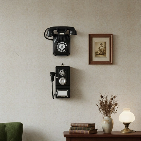 Retro Wall Mounted Telephone Model Decorative Resin Antique Style Hanging Ornament For Cafe Bar Home Industrial Decor