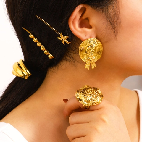 Strohoed Oorbellen En Ring 18K Verguld Roestvrij Staal Waterdicht Hypoallergeen Trendy Sieraden Voor Dames
