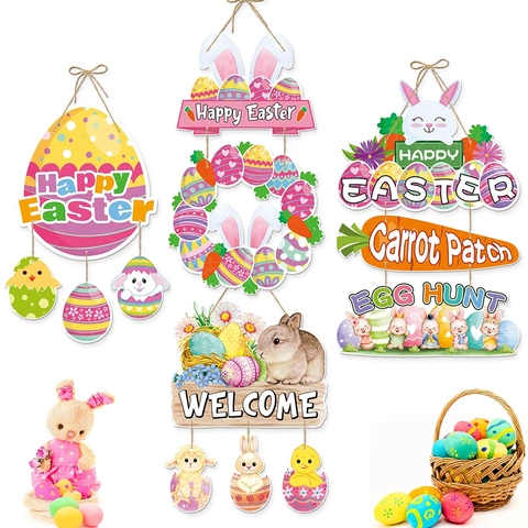 Felice Pasqua Decorazione Da Appendere Coniglio Uovo Carota Carta Decorazione Murale Ornamento Festivo