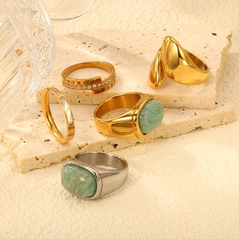 Anelli In Acciaio Inossidabile Per Donna Placcati Oro 18K Pietra Naturale Madreperla Numeri Romani Minimalista Geometrico