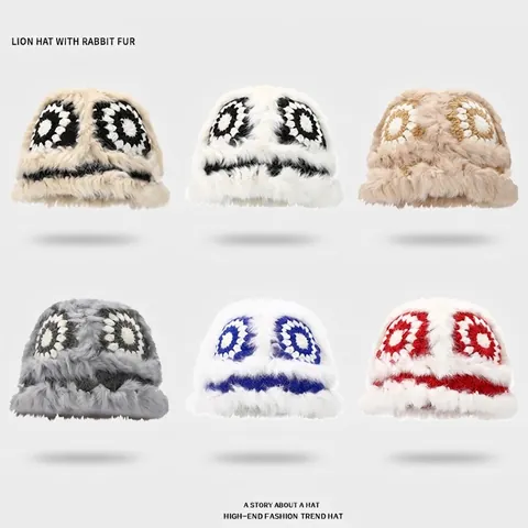 Chapeau En Peluche D'Hiver Pour Femmes Chaud Épais Acrylique Tricot Crochet Fleur Design Danse Du Lion Protection Des Oreilles