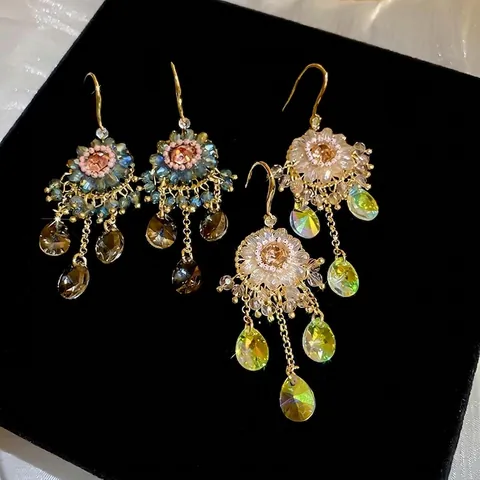 Pendientes Colgantes De Flores Bohemias Cristal Artificial Colorido Diamantes De Imitación Colgante Gota De Agua Joyería