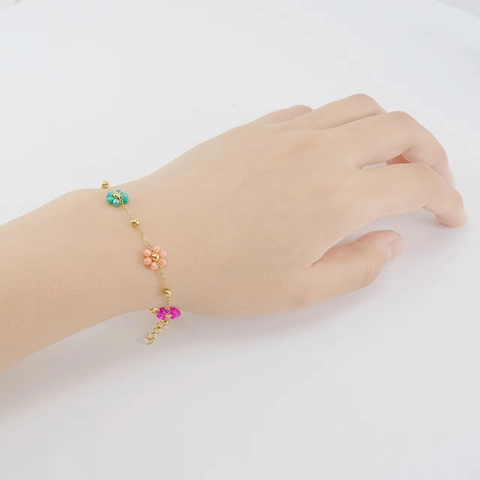 Crystal Flower Necklace Stainless Steel 18K Gold Plated Floral Beaded Chain Elegant Jewelry For Women