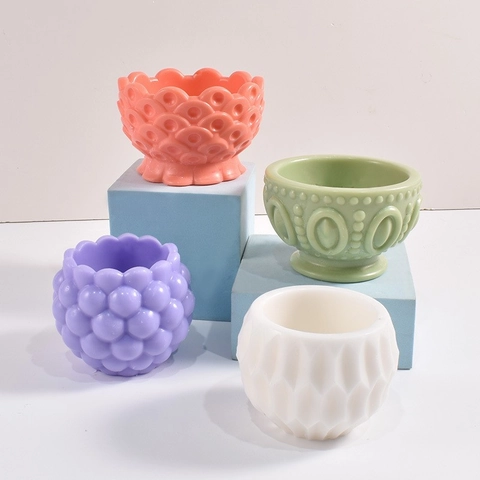 Molde Silicona Cuenco Relieve DIY Caja Almacenamiento Resina Molde Taza Vela Patrón Punto Geométrico Maceta Cemento Herramienta Artesanía