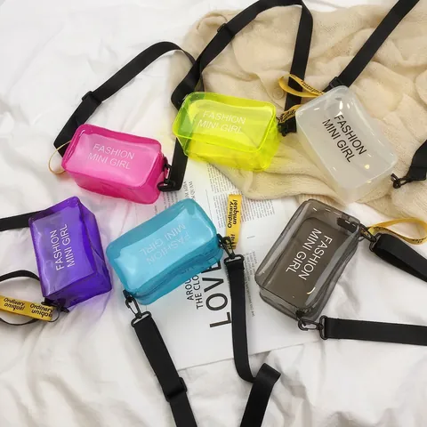Transparente Umhängetasche PVC Jelly Kleine Quadratische Schultertasche Mit Mode Buchstabendruck Streetwear Trendy Für Damen