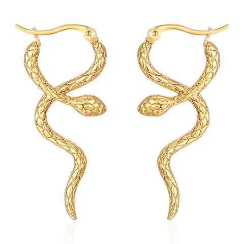 Pendientes De Serpiente De Acero Inoxidable Retro Para Mujer Forma De Animal Texturizada Larga Personalizada