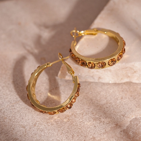 Legering Strass Hoop Oorbellen Met Zilveren Oorsteker Geometrische Cirkel Retro Luxe Mode Accessoire Voor Dames