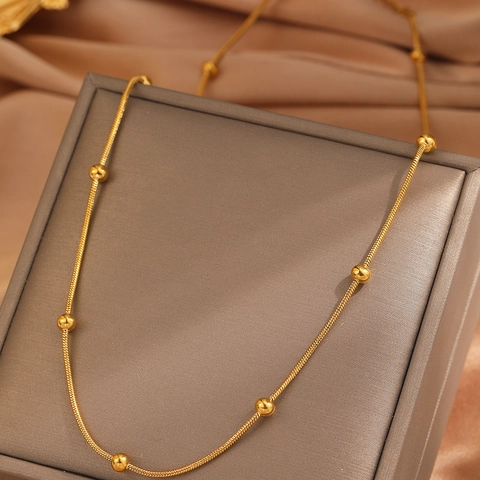 Stainless Steel Beaded Snake Chain Necklace Minimalist Simple Elegant Versatile Jewelry Gift For Women