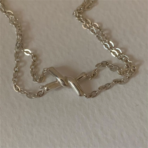 925 Sterling Silver Double Layered Bracelet For Women Minimalist Twisted Knot X Shape Adjustable Chain Fashion Accessory