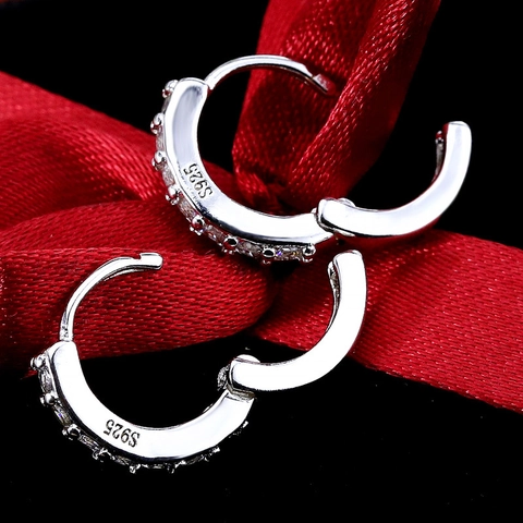 Huggie Hoop Earrings With 925 Sterling Silver Earring Post Single Row Cubic Zirconia Copper Base Fashion Jewelry
