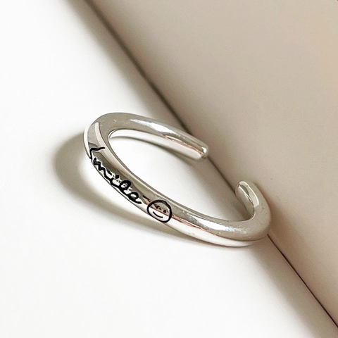 Anello Con Faccia Sorridente In Argento Sterling 925 Regolabile Aperto Retro Minimalista Gioielli Da Donna