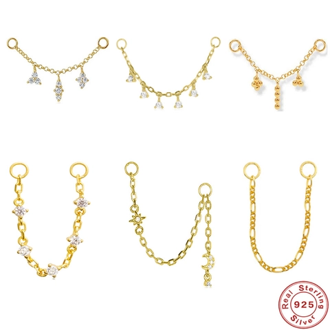Orecchini Minimalisti In Argento Sterling Con Catena Zirconia Nappa Stella Luna Cartilagine Piercing Gioielli Per Donne