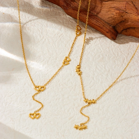 Collana Con Nappa A Forma Di Y In Acciaio Inossidabile Pendente Cuore Stella Strass Gioielli Minimalisti Donna