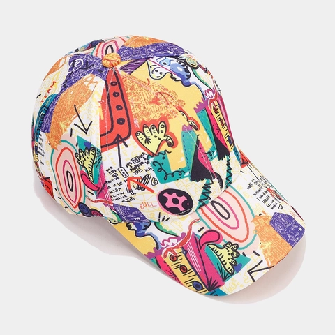 Casquette De Baseball Imprimé Graffiti Streetwear Multicolore Polyester Visière Courbe Chapeau De Soleil