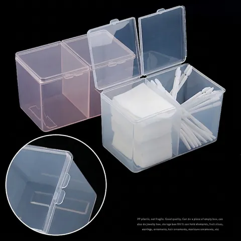 Dual Compartment Nail Storage Box Plastic Transparent Flip Lid Organizer Case For Cotton Pads Swabs Manicure Accessories