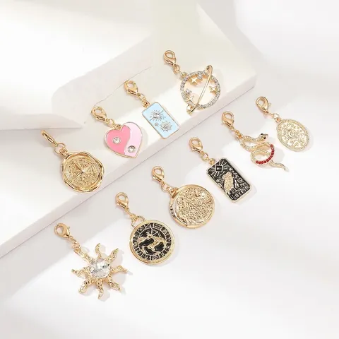 Stainless Steel Chain Alloy Enamel Pendant Necklace Tarot Card Detachable Vintage Gold Plated Jewelry For Women