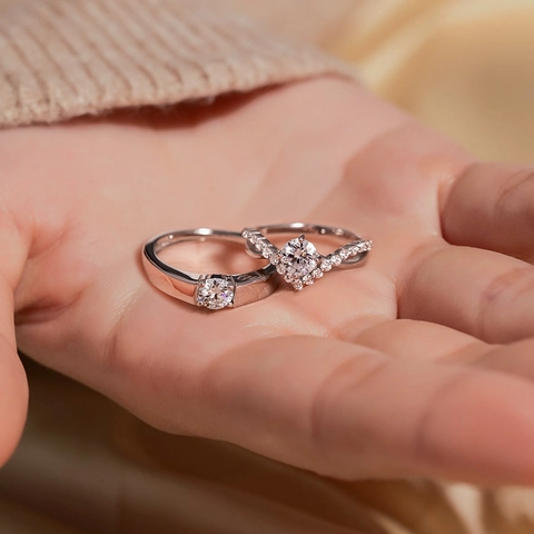 Juego de Anillos de Pareja de Moissanita para Hombres y Mujeres Boda Compromiso Lujo Ligero Anillos Abiertos Ajustables Joyería