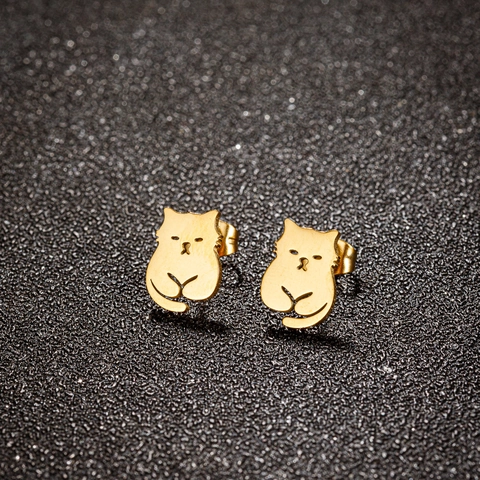 Cat Stud Earrings Stainless Steel Minimalist Cartoon Animal Silhouette Cute Fashion Jewelry Women Girls