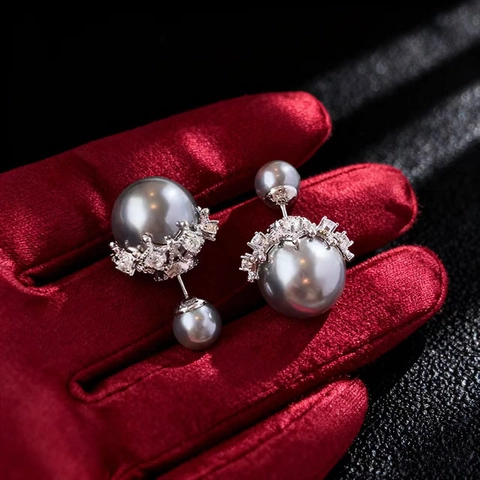 Orecchini A Perno In Perla Artificial Con Corona Strass Doppia Faccia Gioielli In Lega Con Perno In Argento Sterling 925 Per Donne