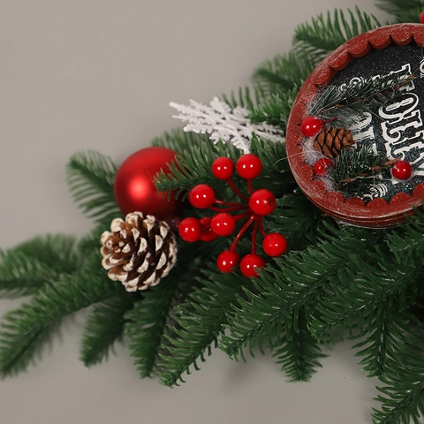 Weihnachts Girlande Künstliche Kiefernnadel Türbehang Mit Zapfen Roten Beeren Karierter Schleife Feiertagsdekoration
