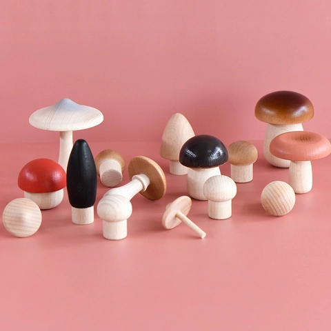 Wooden Mushroom Toys Beech Wood Colorful Forest Mushroom Decor Desktop Ornaments Educational Montessori Play For Kids