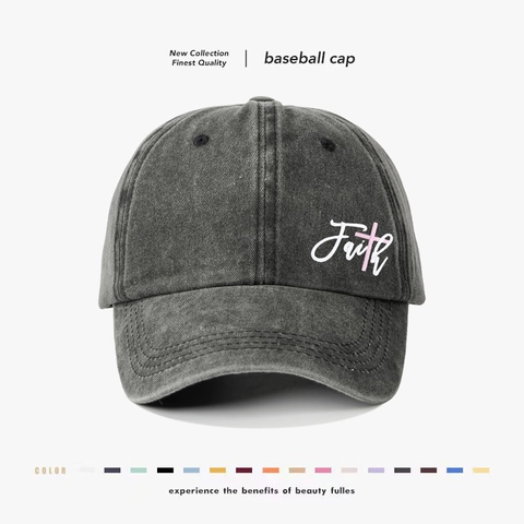 Cappello Da Baseball In Cotone Lavato Ricamo Faith Design Croce Vintage Protezione Solare All Aperto Regolabile Unisex