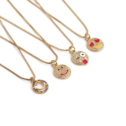 Collar Con Colgante De Emoji Carita Sonriente Cobre Chapado En Oro Circonita Cúbica Joyería De Moda Para Mujer