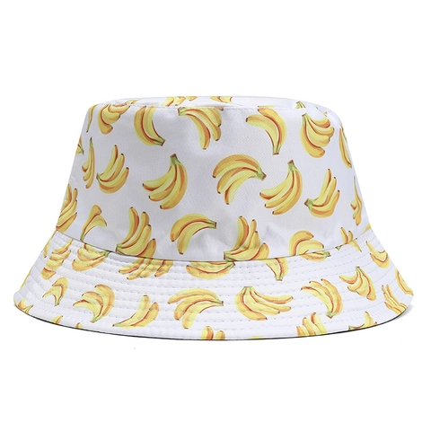 Chapeau Bob En Coton Imprimé Banane Réversible Protection Solaire Été Extérieur Streetwear Pour Hommes Femmes