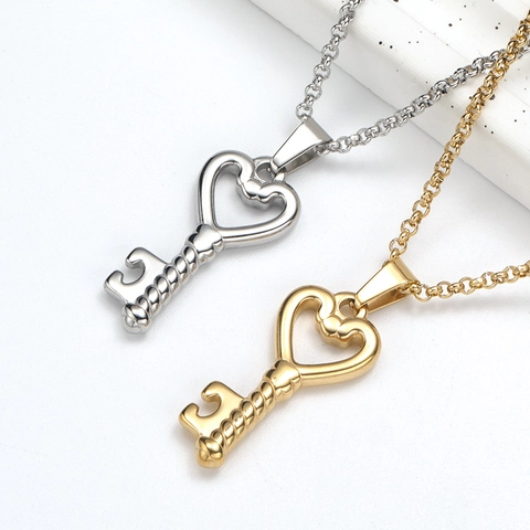 Collana Con Pendente A Chiave A Cuore In Acciaio Inossidabile Catena A Maglia Irregolare Gioielli Minimalisti Per Donna