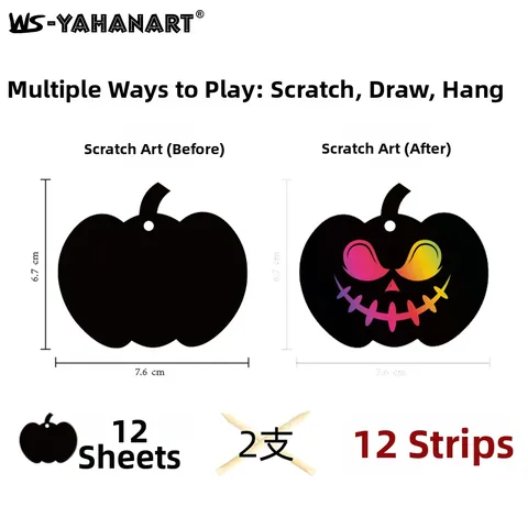 Set de Manualidades de Tarjetas para Rascar de Calabaza de Halloween Adornos Colgantes DIY para Niños Fiestas Educativas