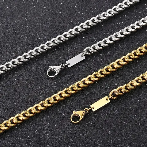 Collar Y Pulsera De Cadena Curb De Acero Inoxidable Para Hombre Con Placa Rectangular Joyería Punk