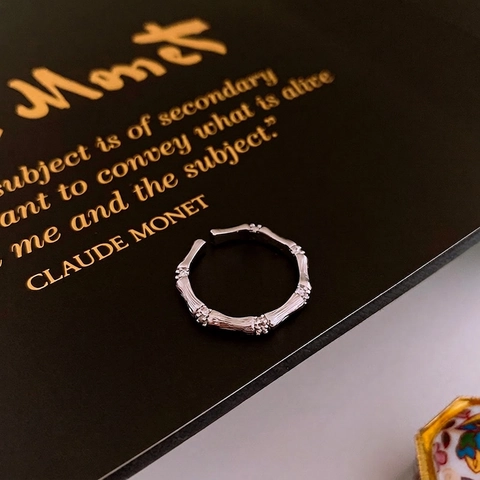 Bambus Design Offener Ring Kupfer Mit Eingelegten Zirkonia Vintage Verstellbarer Schmuck Für Damen Luxus Stil