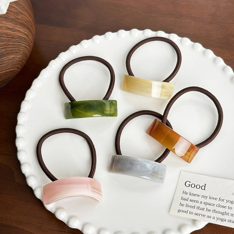 Marble Pattern Acetate Hair Ties High Elasticity Geometric Rectangular Ponytail Holder Hair Ropes For Women