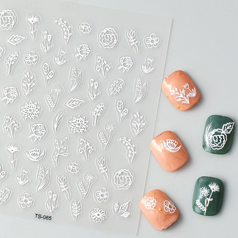 Reliëf Nagelstickers Witte Bloemen Blad Zelfklevende Nagelkunst Decoratie Voor Elegante Manicure Styling Voor Dames