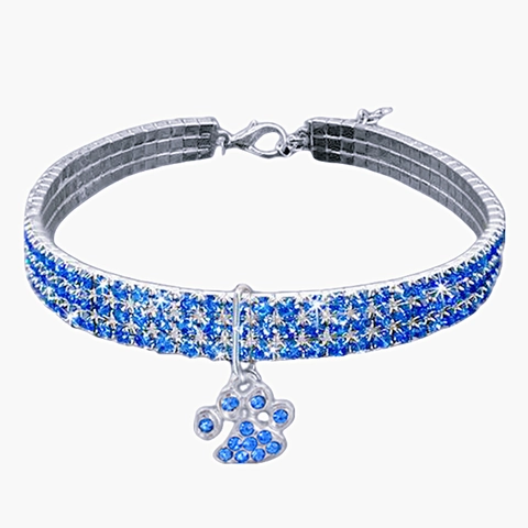 Pet Collar Necklace Alloy Rhinestone Triple Row Elastic Paw Print Pendant For Dogs Cats Shiny Jewelry