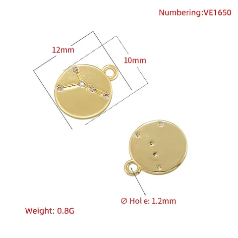 Pendente Costellazione Dello Zodiaco Rotondo Rame Intarsiato Di Zircone Fascino Oroscopo Gioielli Vintage Accessorio Per Donne
