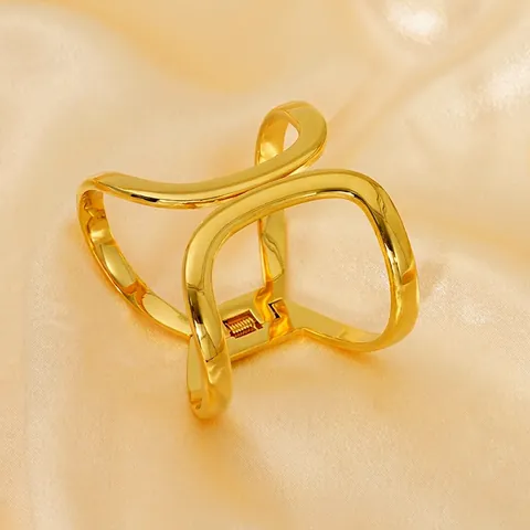 Geometric Symmetrical Cuff Bangle 18K Gold Plated Stainless Steel Minimalist Open Bracelet For Women