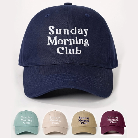 Honkbalpet Sunday Morning Club Borduurwerk Polyester Katoen Verstelbaar Ademend Gebogen Rand Casual Unisex Hoed