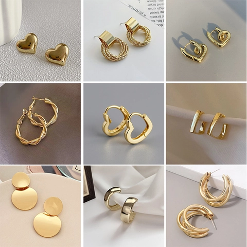 Geometric Hoop Earrings Alloy Metal With Earring Post Retro French Exaggerated Fashion Accessories For Women Jewelry