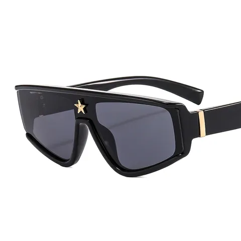 Shield Sunglasses Oversized PC Metal Frame UV400 Protection Fashion Outdoor Star Decor For Men Women