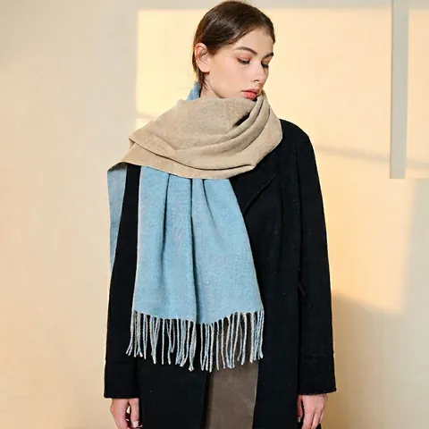 Sciarpa Invernale Scialle Doppia Faccia Colore Contrasto Caldo Imitazione Cashmere Nappa Avvolgente Donna Elegante Solido Twill