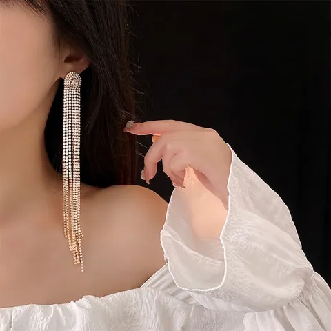 Elegante Lange Quasten Ohrhänger Oval Zirkonia Strass Luxus Hochzeit Party Schmuck Mit 925 Sterling Silber Ohrstecker