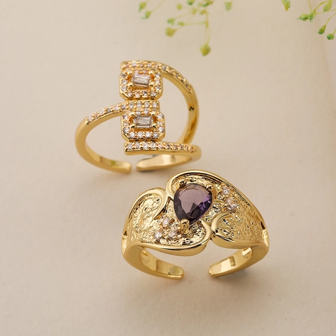 Anillo Aperto Geometrico Rame Zircone Placcato Oro Irregolare Regolabile Gioielli Da Dito Lusso Moda Donne Accessorio