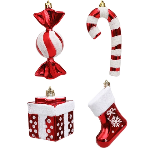 Ornamenti Appesi Albero Di Natale Rosso Bianco Bastoncino Di Zucchero Caramella Scatola Regalo E Calza Plastica Luccicante