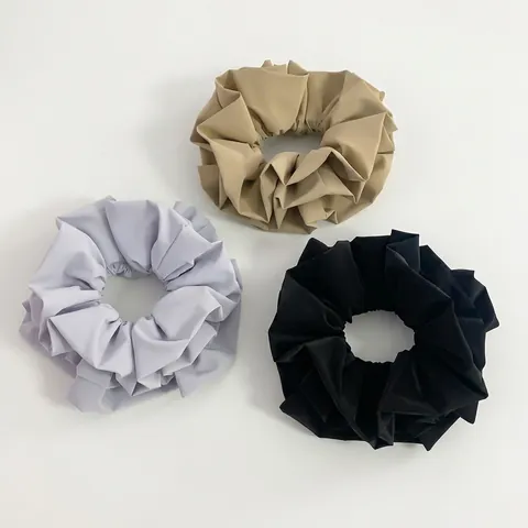 Oversized Faux Leather Scrunchies Pleated Ruffle Solid Color Hair Ties Ponytail Holder Korean Style Hair Accessories